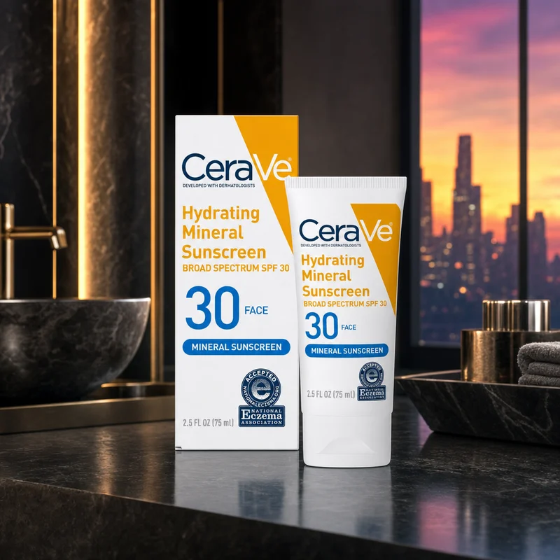 CeraVe Hydrating 100% Mineral Sunscreen SPF 30 face lotion, 2.5 oz tube — from Amazon listing