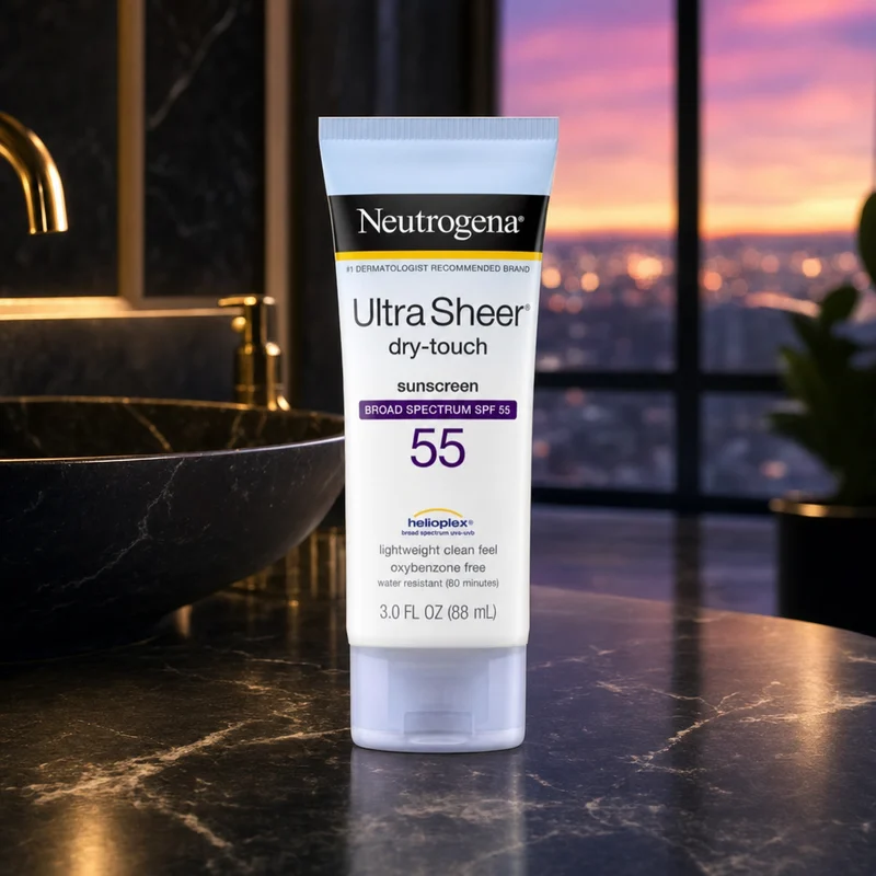 Neutrogena Ultra Sheer Dry-Touch Sunscreen SPF 55 bottle, 3 fl oz — from Amazon listing