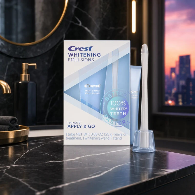Crest Whitening Emulsions leave-on hydrogen-peroxide gel with wand applicator — from Amazon listing
