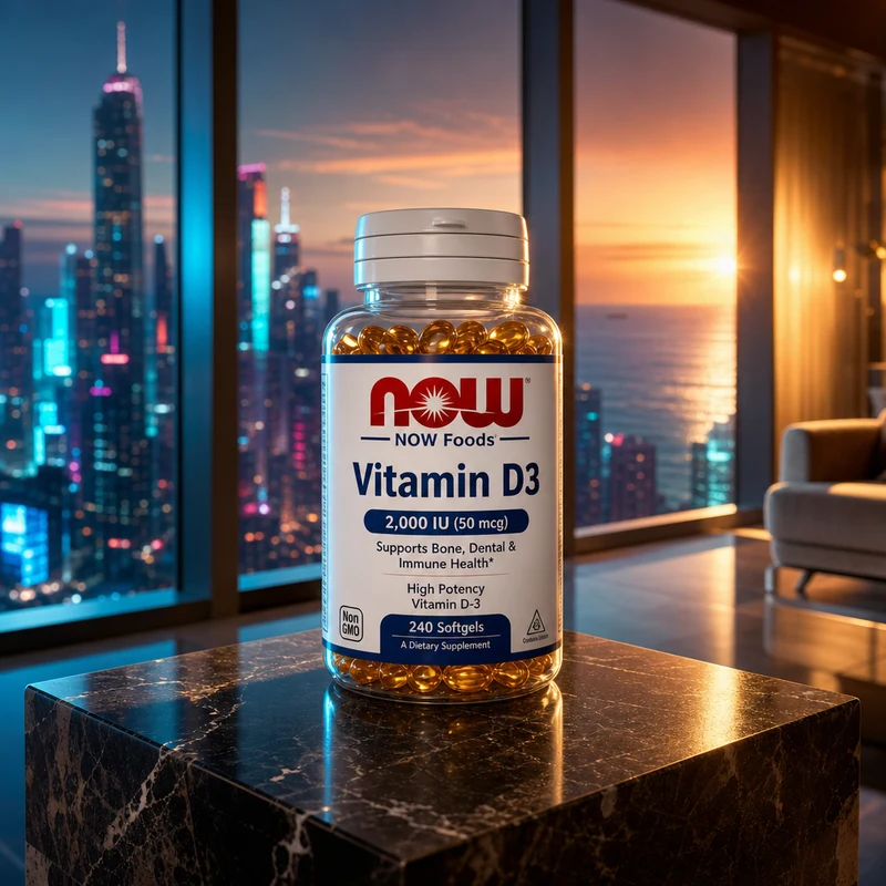 NOW Foods Vitamin D-3 5,000 IU, 240 softgels — bottle from Amazon listing