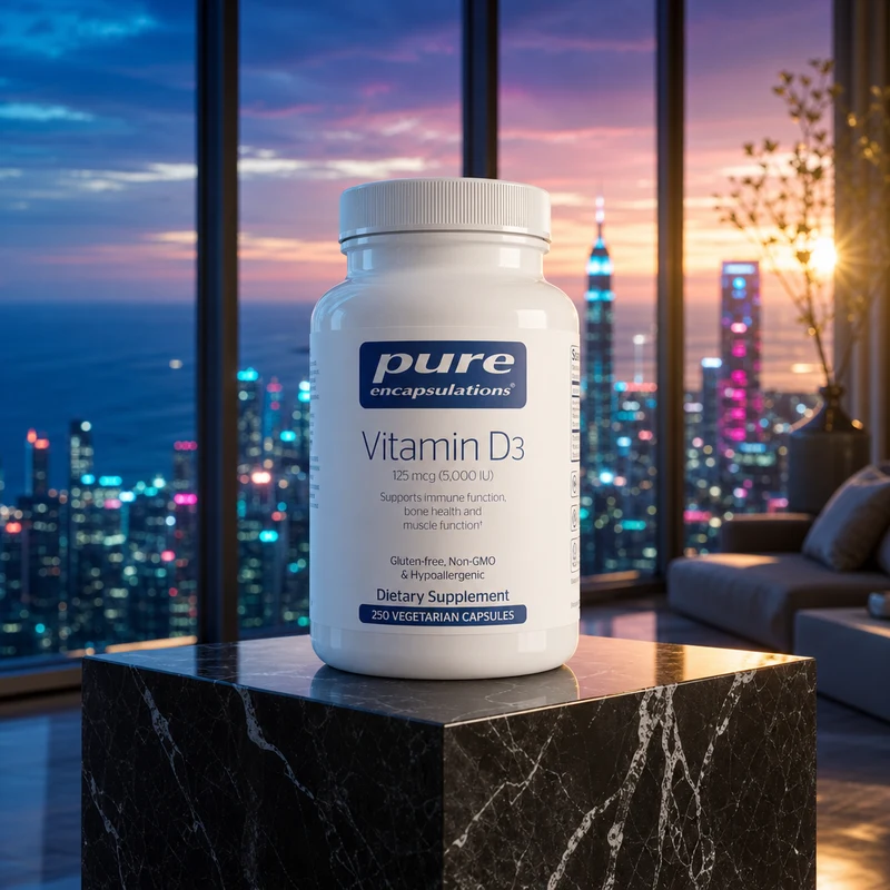 Pure Encapsulations Vitamin D3 5,000 IU, 250 capsules — bottle from Amazon listing