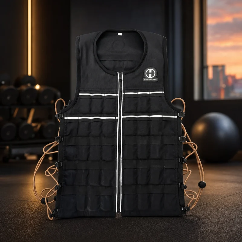 Hyperwear Hyper Vest ELITE adjustable weighted vest, jet black stretch CORDURA with orange reflective side lacing — from Amazon listing