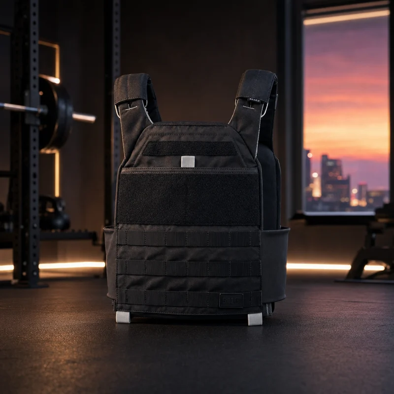 5.11 Tactical TacTec Trainer weight vest, volcanic dark grey 600D nylon plate carrier with mesh padding — from Amazon listing