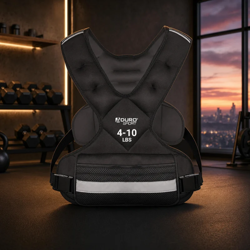 Aduro Sport adjustable weighted vest, black neoprene pullover with front quick-release buckle strap — from Amazon listing