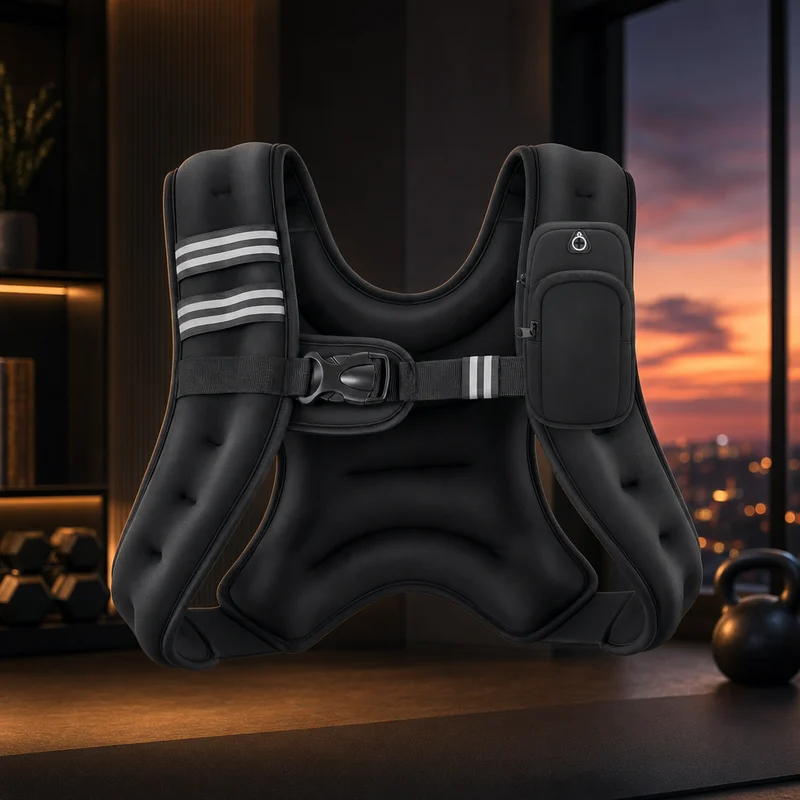 ZELUS weighted vest, black neoprene with reflective safety stripe and padded shoulder straps — from Amazon listing
