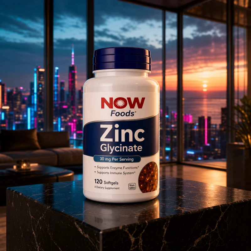 NOW Foods Zinc Glycinate 30 mg, 120 softgels — the representative product for the bisglycinate form