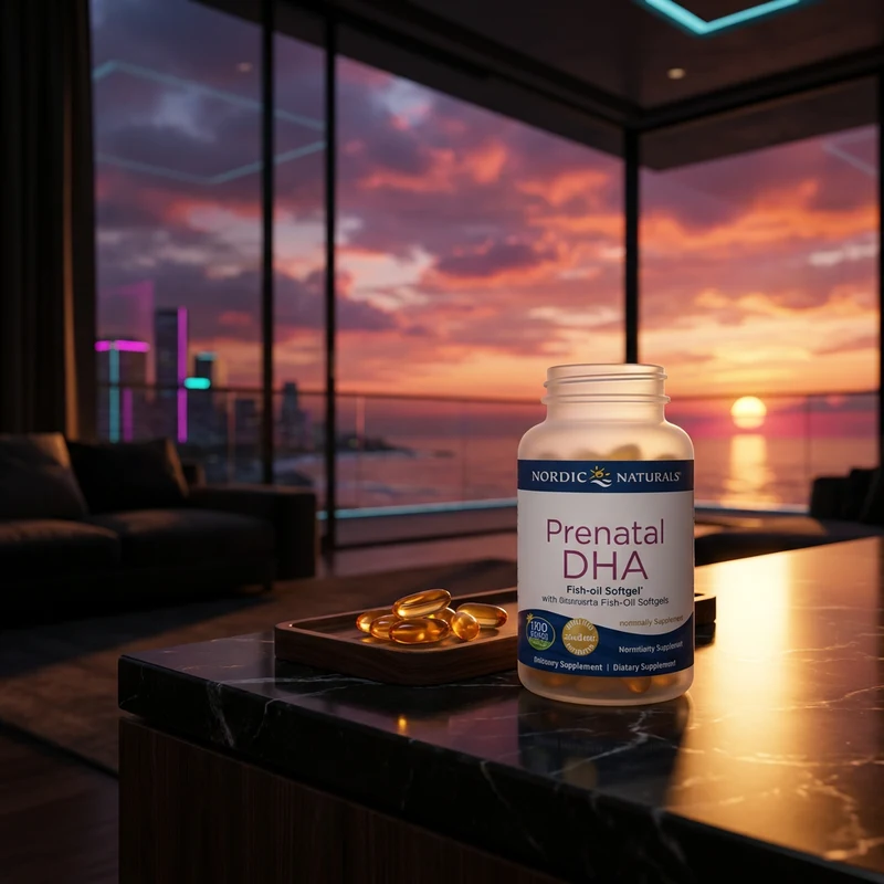 Nordic Naturals Prenatal DHA bottle, 90 unflavored softgels, in the SAC luxe-interior scene