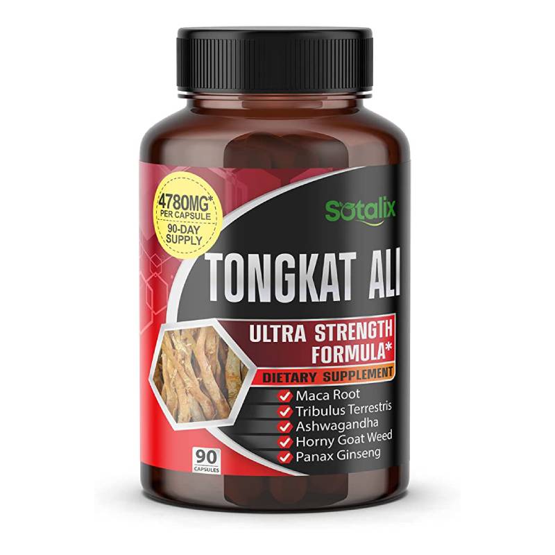 Premium Tongkat Ali 200 1 Extract Longjack 4780mg Ultra Potency with Maca Root Ginseng Tribulus Terrestris Ashwagandha High Strength For Men Women 90 day supply 90 Count Pack of 1 SOTALIX