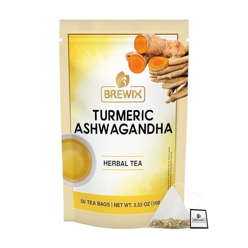 BREWIX Turmeric Ashwagandha Herbal Tea Bags 50 Pyramid Tea Bags Real Ingredients From India Caffeine Free Naturally Gluten Free 1