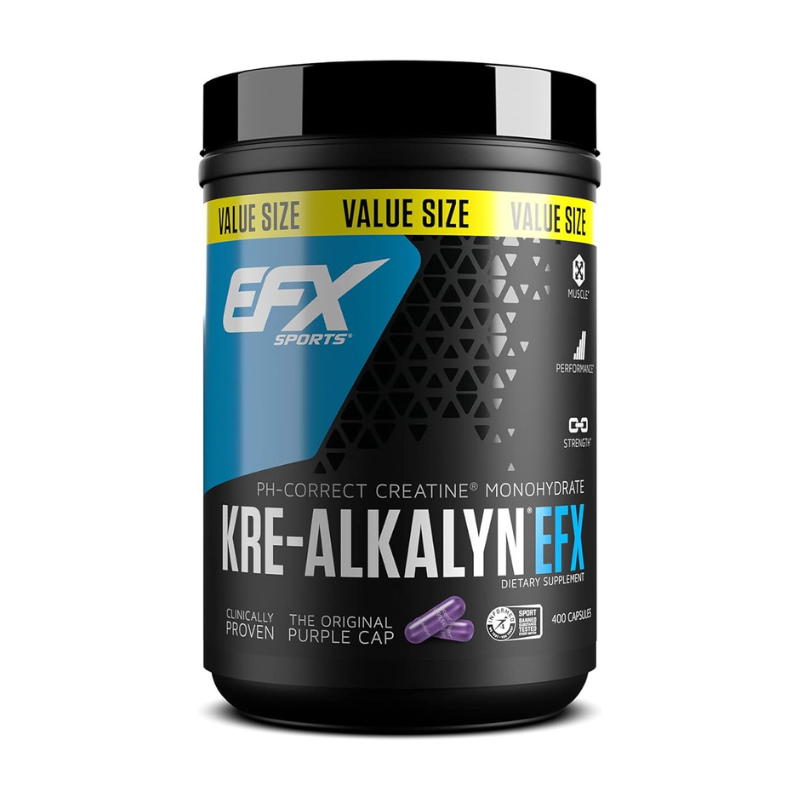 EFX Sports Kre Alkalyn EFX pH Correct Creatine Monohydrate Pill Supplement Strength Muscle Growth Performance 200 Servings 400 Capsules