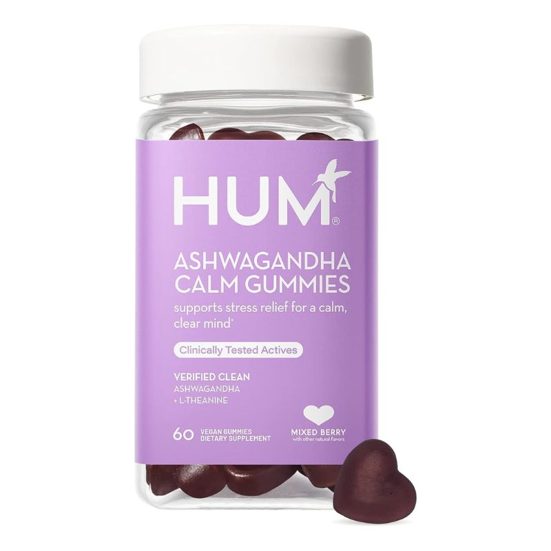 HUM Ashwagandha Calm L Theanine Ashwagandha for Daily Relaxation Mood Support Mixed Berry Flavor 60 Vegan Gummies 1