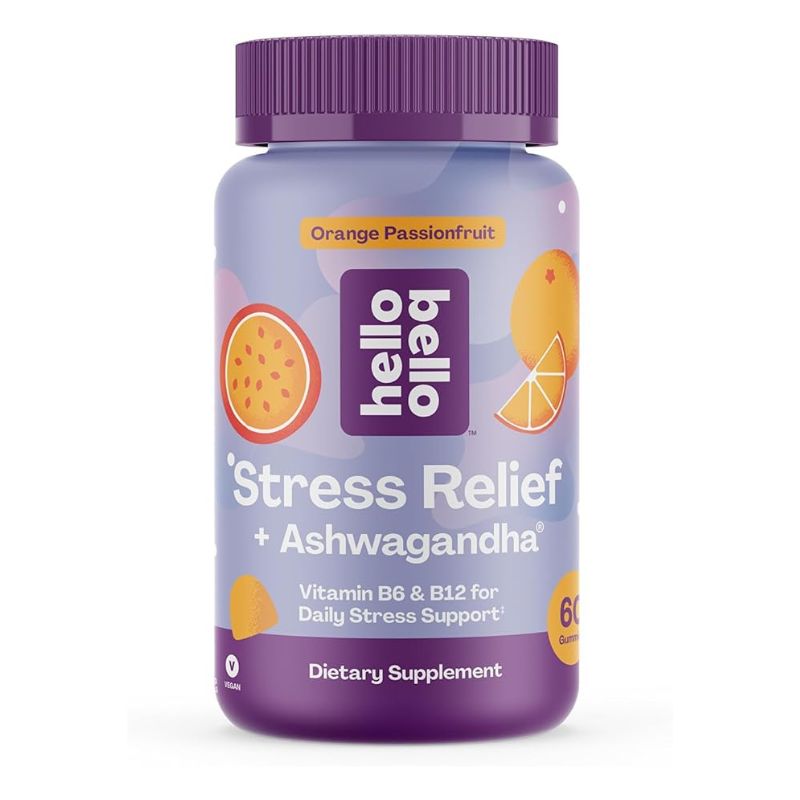 Hello Bello Stress Relief Ashwagandha Gummy Vitamins Vegan Blend with Vitamin B6 and Vitamin B12 Orange Passionfruit Flavor 30 Servings 60 Count Bottle Pack of 2