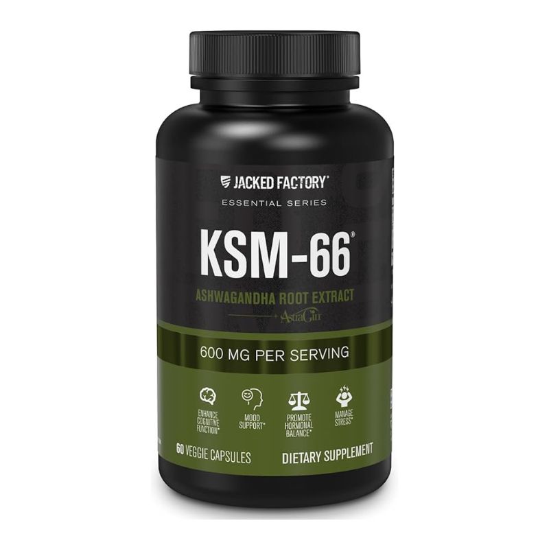 Jacked Factory Ashwagandha Root Extract KSM 66 Ashwagandha w 5 Withanolides Supplement for Natural Stress Relief Cognitive Function Vitality and Mood Support 60 Veggie Capsules