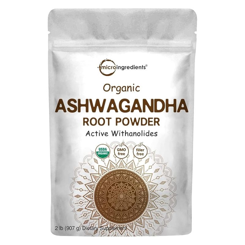 Micro Ingredients Organic Ashwagandha Root Powder 2 Pound No Filler No Additives Highly Purified Active Withanolides Adaptogenic Ayurvedic Herbal Supplements No GMO Gluten Free India Orig