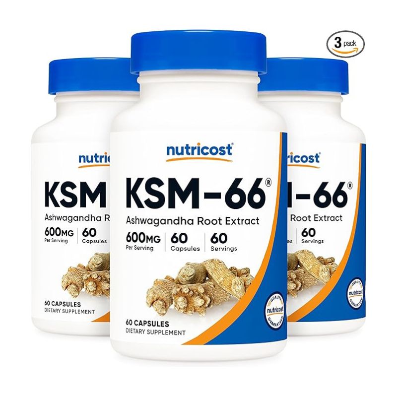 Nutricost KSM 66 Ashwagandha Root Extract 600mg 60 Veggie Caps 3 Bottles High Potency 5 Withanolides with BioPerine 1