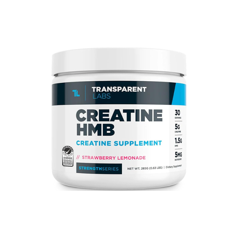 Transparent Labs Creatine HMB Creatine Monohydrate Powder with HMB for Muscle Growth Increased Strength Enhanced Energy Output and Improved Athletic Performance 30 Servings Strawberry Lemo