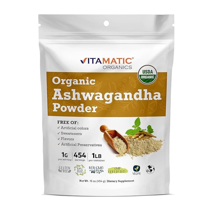 Vitamatic Certified USDA Organic Ashwagandha Powder 1 Pound 16 Ounce WITHANIA SOMNIFERA 1