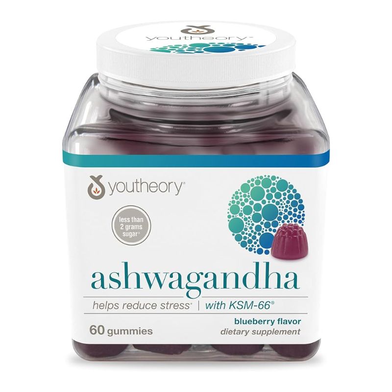 Youtheory Ashwagandha Gummies with KSM 66 Help Reduce Stress Blueberry Flavor 60 Count 1